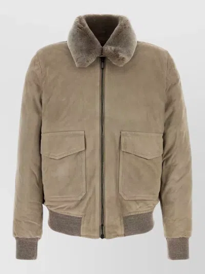 Moorer Dove Grey Suede Antenore Dow Jacket In Brown