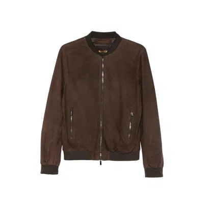 Moorer Suede Bomber Jacket In Brown