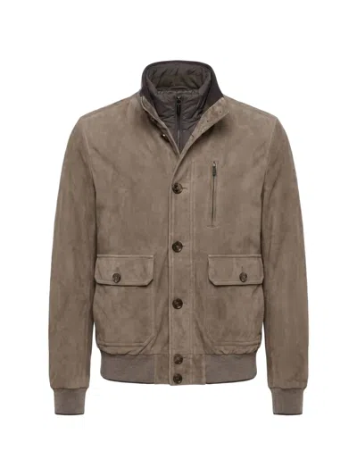 Moorer Suede Bomber Jacket In Brown