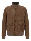 Moorer Buttoned High Neck Jacket In Brown