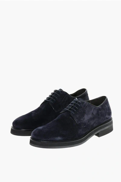 Moorer Suede Campini Derby Shoes With Rubber Sole In Blue