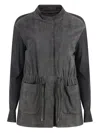 Moorer Cardigan With Suede Frontal Panel In Grey