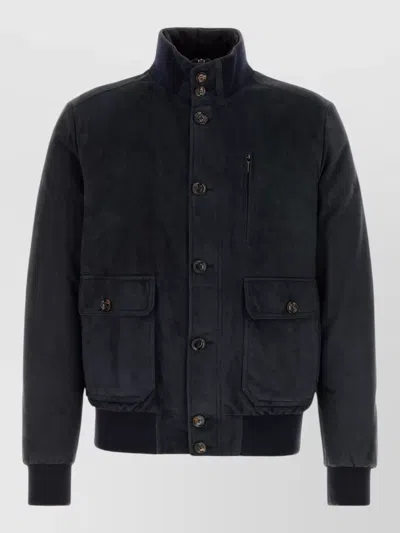 Moorer Adelsio Down Jacket In Navy Suede In Blue