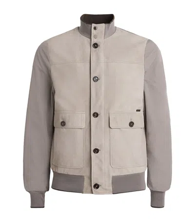 Moorer Suede-front Kant Bomber Jacket In Neutral