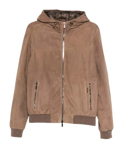 MOORER SUEDE HOODED BOMBER JACKET