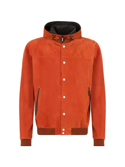 Moorer Suede Hooded Jacket In Orange