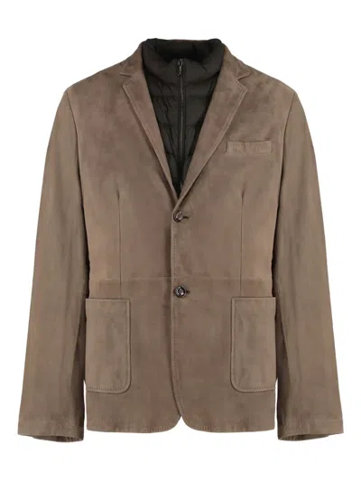 Moorer Suede Lapel Jacket In Brown