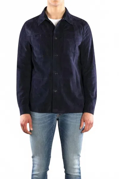 Moorer Suede Long Sleeve Shirt In Blue
