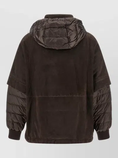 Moorer Suede Quilted Hooded Asymmetric 2-in-1 Jacket In Black