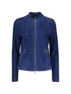 Moorer Suede Zip-up Jacket In Blue