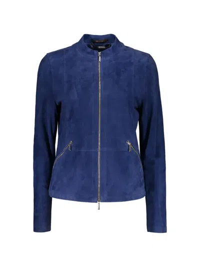 Moorer Suede Zip-up Jacket In Blue