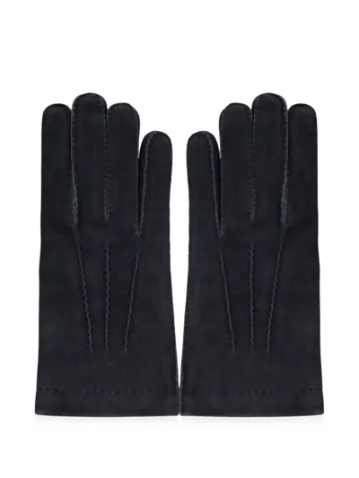 Moorer Suede-finish Topstitched Gloves In Orange