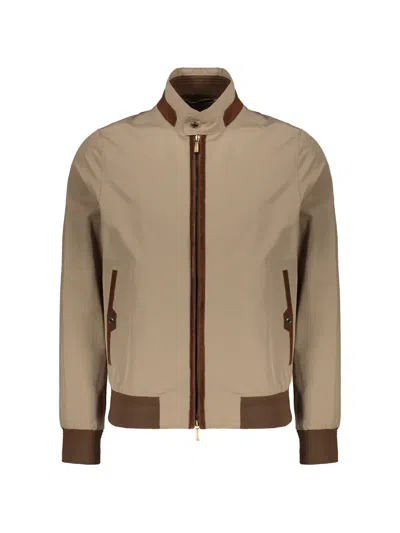 Moorer Suede-trim Zip-up Jacket In Brown
