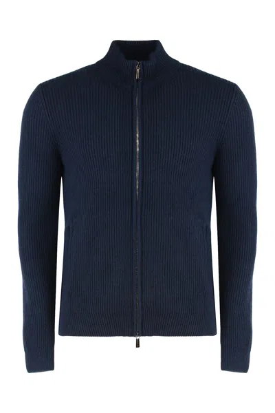 Moorer Sweater With Zipper In Cashmere In Blue