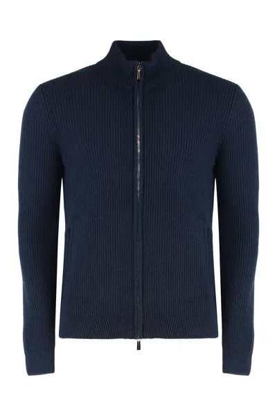 Moorer Sweater With Zipper In Cashmere In Blue