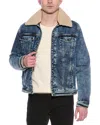 Moorer Sheepskin-trimmed Denim Jacket In Blue
