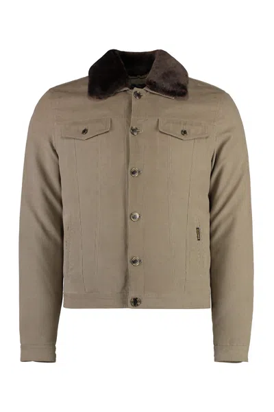 Moorer Padded Corduroy Collar Jacket In Brown