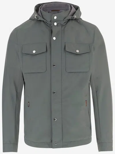 Moorer Technical Fabric Jacket With Hood In Blue