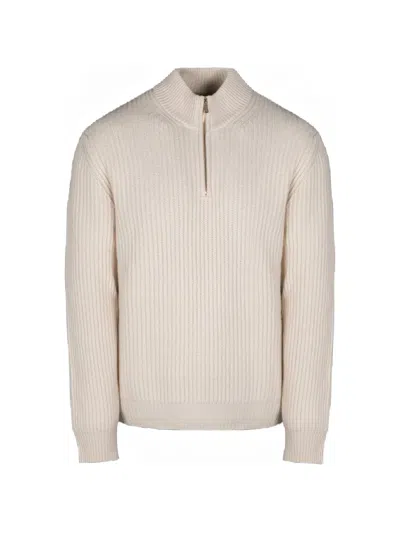 Moorer Terni-bc Half-zip High-neck Sweater In White