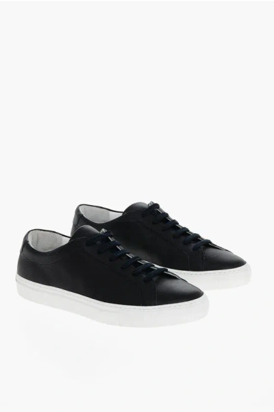 Moorer Textured Leather Boldini Lace-up Sneakers In Black