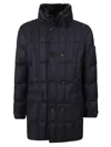 Moorer Three-quarter Length Goose Down Coat With Detachable Fur Collar In Black