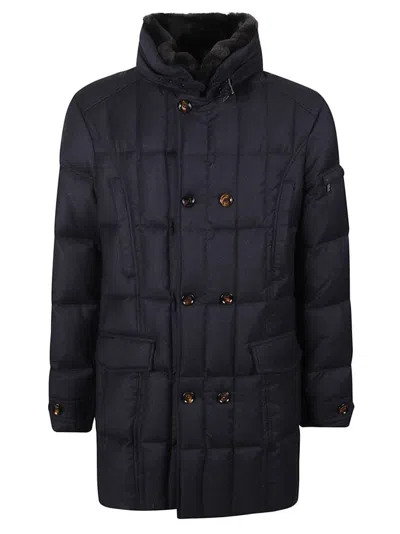 MOORER THREE-QUARTER LENGTH GOOSE DOWN COAT WITH DETACHABLE FUR COLLAR