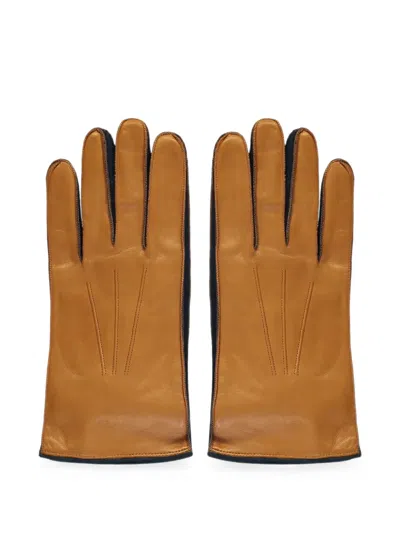Moorer Topstitched Leather Gloves In Brown