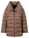 Moorer Trapezoid-shaped Down Jacket With Detachable Hood And Sleek Silhouette In Brown