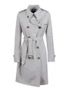 Moorer Double-breasted Mid-thigh Trench Coat With Belted Waist In White
