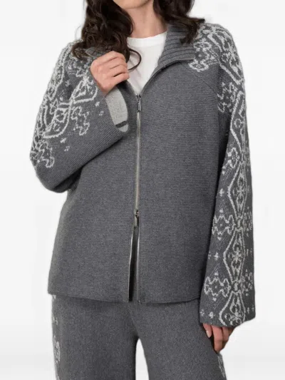 Moorer Trisha-xsj Intarsia-knit Zip-up Cardigan In Gray