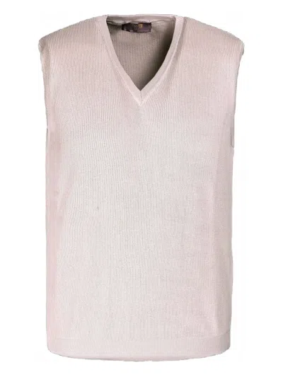 Moorer V-neck Ribbed Knitwear Vest In Neutral