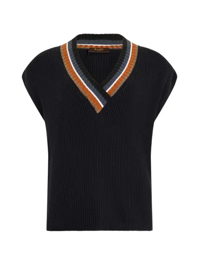 Moorer V-neck Ribbed Vest In Black