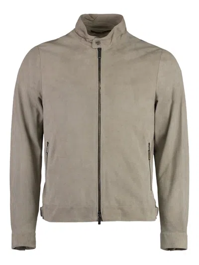 Moorer Vangi Zip-up Leather Jacket In Gray