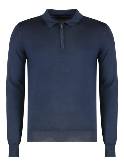 Moorer Vasto-xw Zip Polo Shirt In Blue