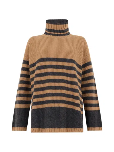 Moorer Vera-slx Striped Roll-neck Sweater In Brown