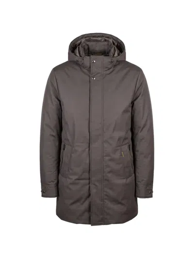 Moorer Vermont Hooded Concealed-fastening Coat In Brown