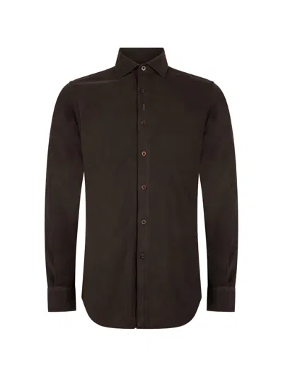 Moorer Vernale-dvn Button-down Long-sleeve Shirt In Brown