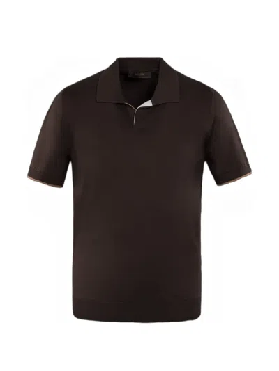Moorer Vernon-lsp Striped-trim T-shirt In Brown