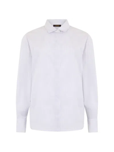 Moorer Vertical-stripe Rounded-hem Shirt In White