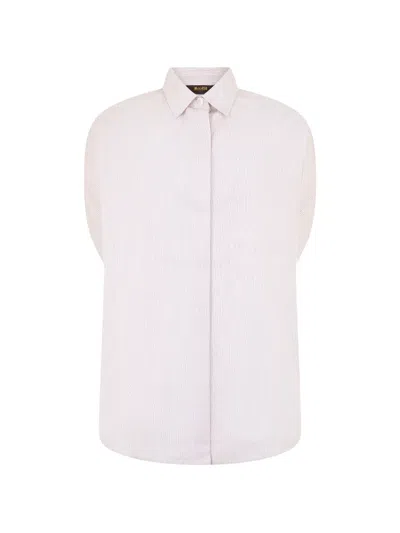 Moorer Vertical-stripe Short-sleeve Shirt In White