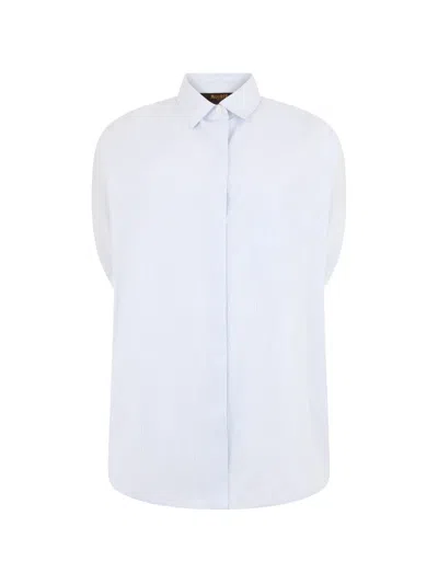 Moorer Vertical-stripe Short-sleeve Shirt In White