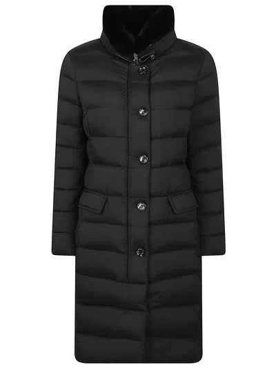 Moorer Vetiver-s3 Quilted Flap-pocket High-collar Down Coat In Black