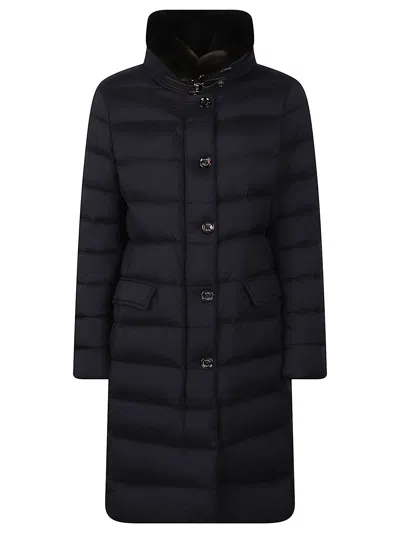 Moorer Vetiver-s3 Quilted Flap-pocket High-collar Down Coat In Black