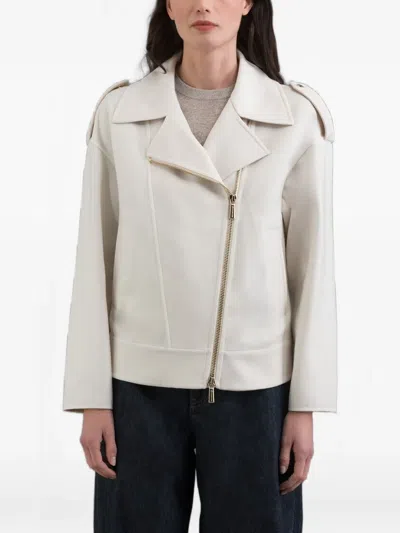 Moorer Coat Long Sleeves Notched Lapels Epaulettes In White