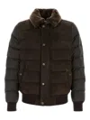 Moorer Viani Suede Padded Jacket With Shearling Collar In Brown