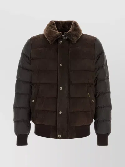 MOORER VIANI SUEDE PADDED JACKET WITH SHEARLING COLLAR
