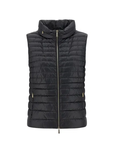 Moorer Villan High Collar Padded Quilted Sleeveless Vest In Black