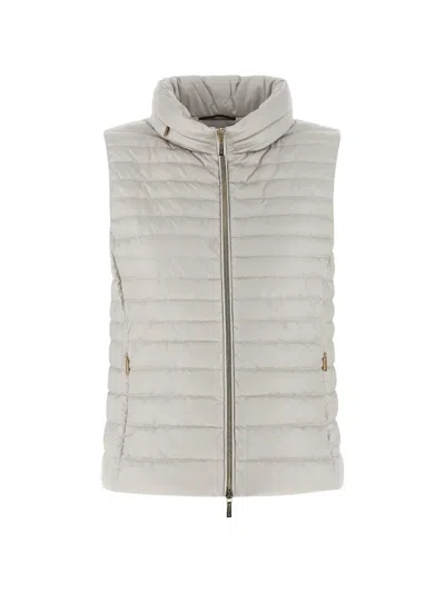 Moorer Linen Sleeveless Villan Down Jacket High Collar In Gray