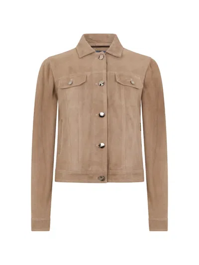 Moorer Violetta Classic-collar Button Jacket In Brown
