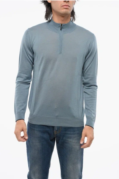 Moorer Virgin Wool Terni Half-zipped Sweater In Blue